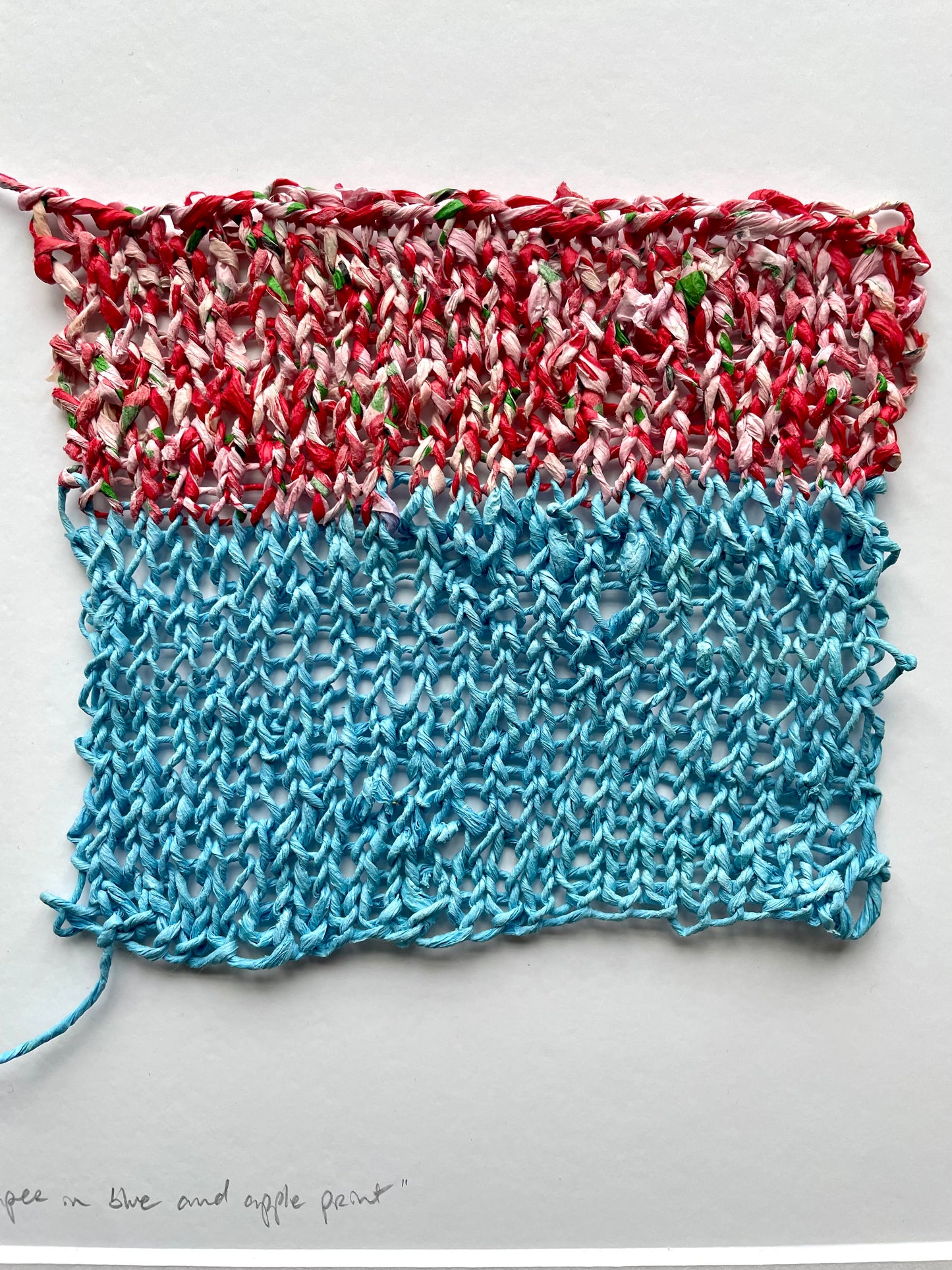 Study with knitted tissue paper in blue and apple print