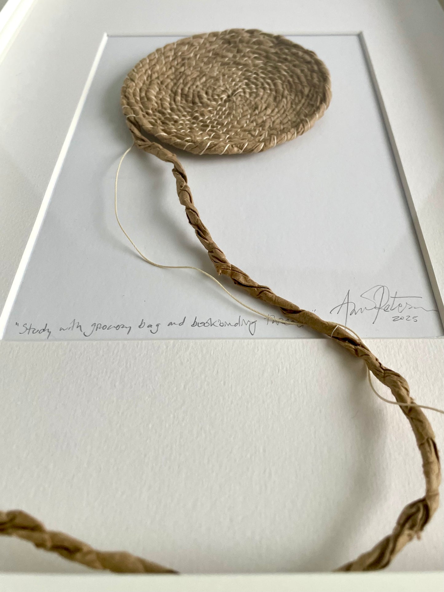 Study with grocery bag and bookbinding thread