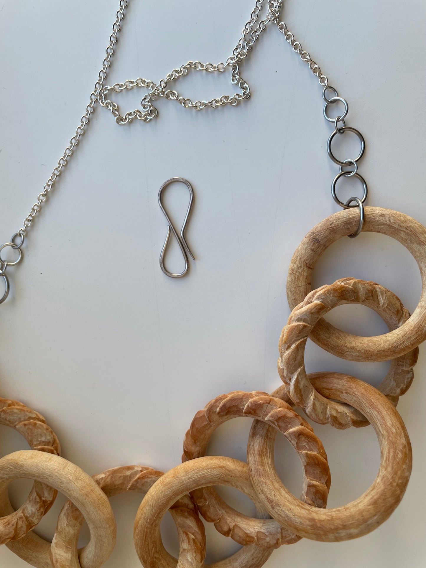 Large Wooden Chain with Braided Wheat Carving