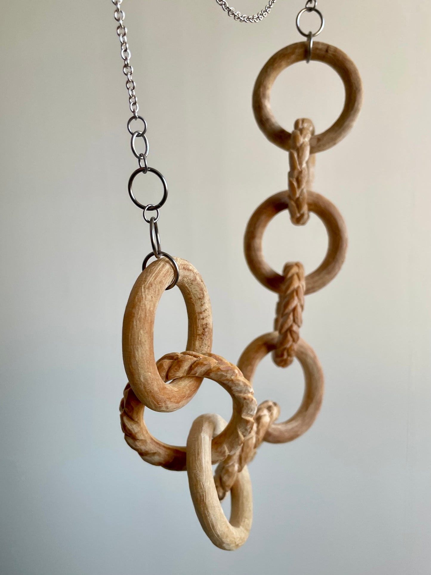 Large Wooden Chain with Braided Wheat Carving
