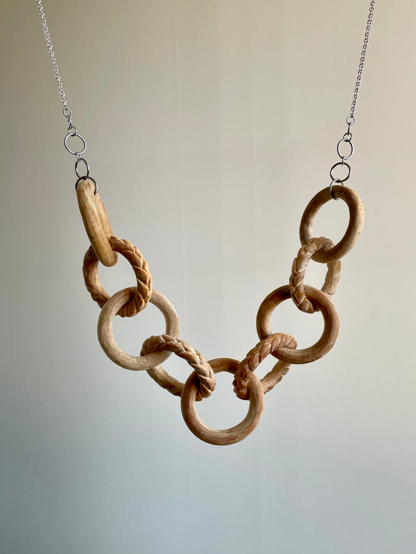 Large Wooden Chain with Braided Wheat Carving