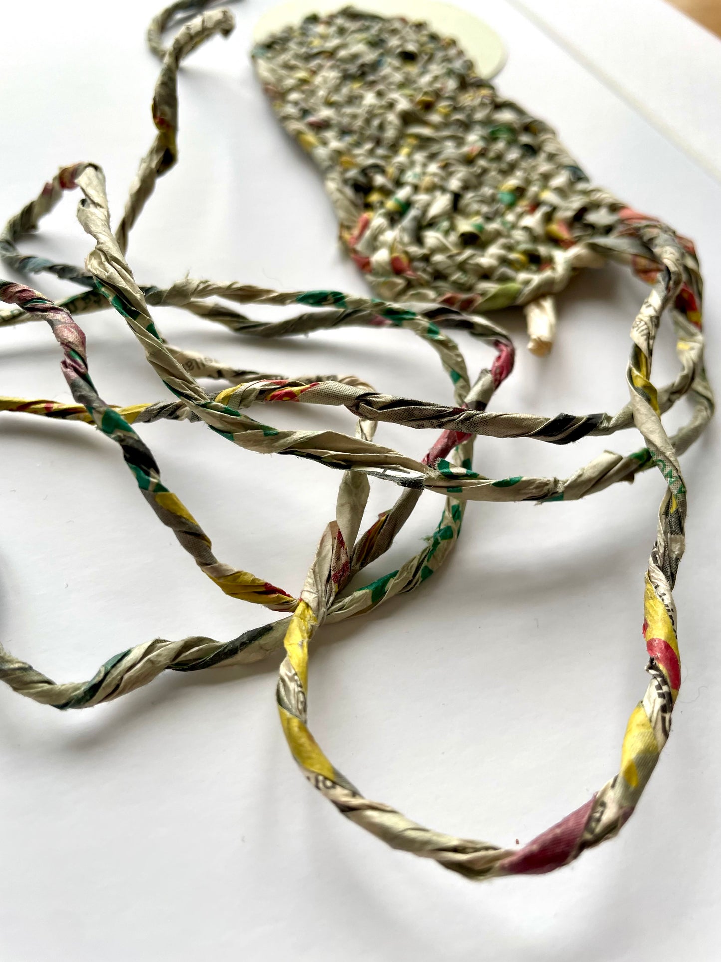 Five-strand braid weave study with newspaper cord