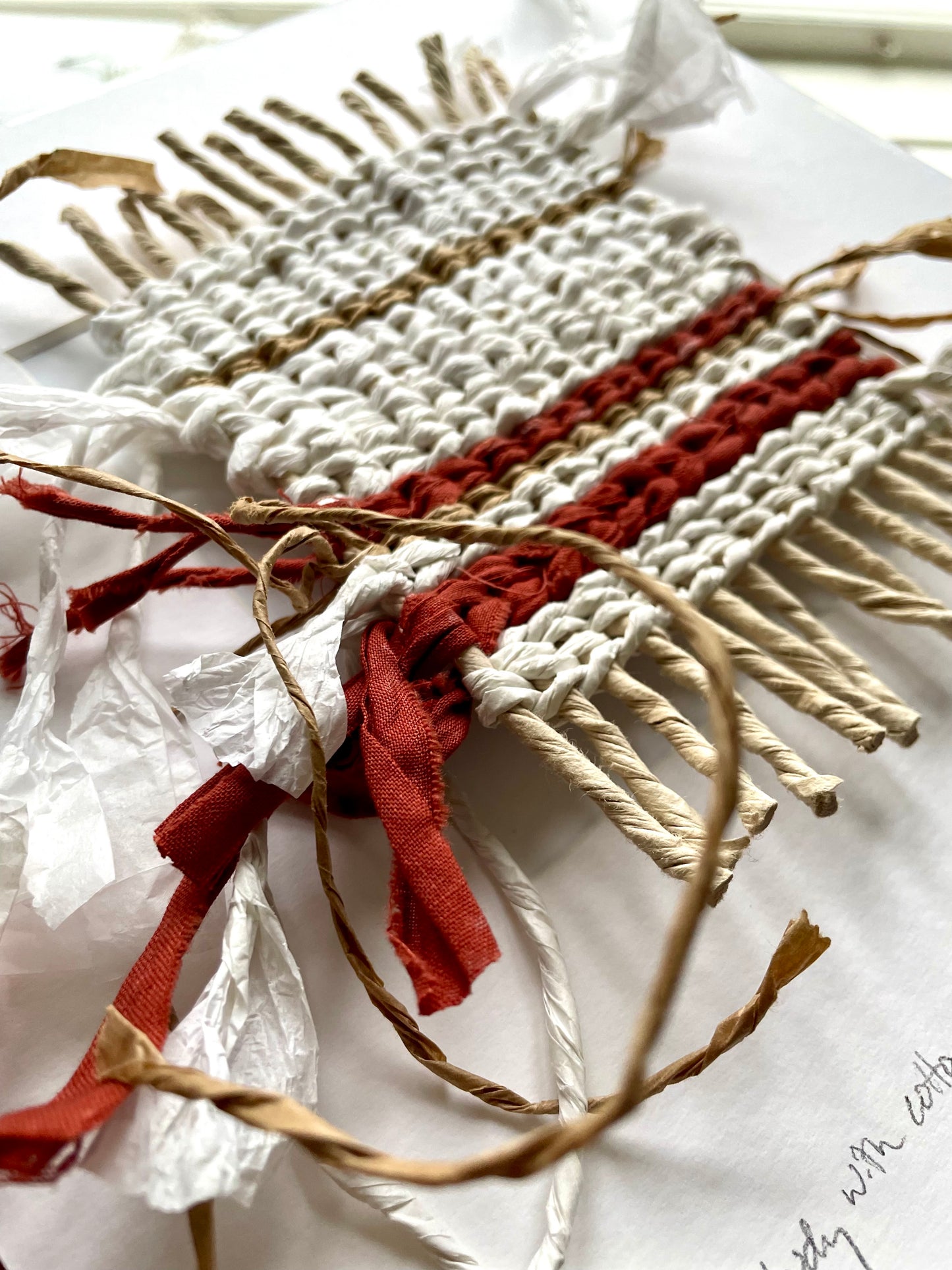 Twined weave study with cotton + various papers