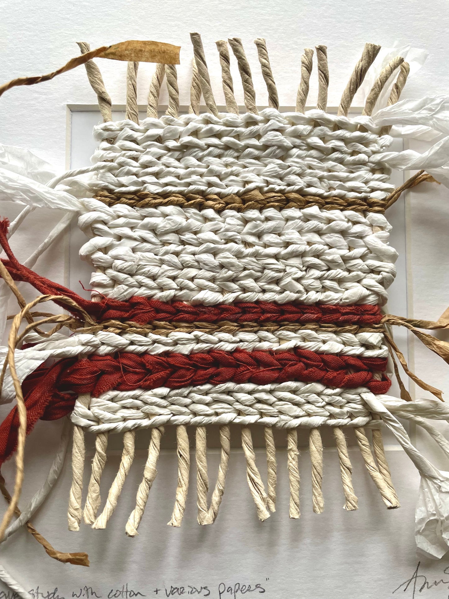 Twined weave study with cotton + various papers